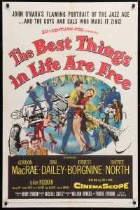 5r090 BEST THINGS IN LIFE ARE FREE 1sh 1956 Michael Curtiz, Gordon MacRae, art of gun & trumpet!