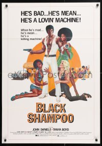 5r128 BLACK SHAMPOO 25x36 1sh 1976 wild blaxploitation art, he's a bad, mean, lovin' machine!