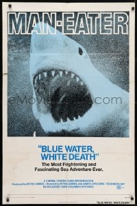 5r143 BLUE WATER, WHITE DEATH 1sh R1974 cool super close image of great white shark with open mouth!