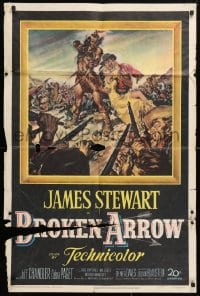 5r158 BROKEN ARROW 1sh 1950 art of James Stewart rescuing sexy Native American Debra Paget!