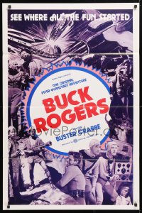 5r163 BUCK ROGERS 1sh R1966 Buster Crabbe sci-fi serial, see where all the fun started!