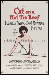 5r195 CAT ON A HOT TIN ROOF 1sh R1966 classic art of Elizabeth Taylor as Maggie the Cat!