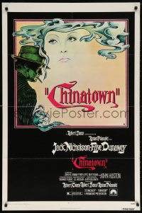 5r205 CHINATOWN 1sh 1974 Jim Pearsall art of smoking Jack Nicholson & Faye Dunaway, Roman Polanski