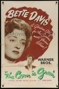 5r220 CORN IS GREEN 1sh 1945 super close up of Bette Davis, who lives in an Welsh mining town!