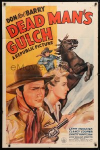 5r241 DEAD MAN'S GULCH 1sh 1943 Don Red Barry, Lynn Merrick, cool western action artwork!
