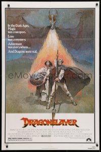 5r297 DRAGONSLAYER 1sh 1981 cool Jeff Jones fantasy artwork of Peter MacNicol w/spear & dragon!