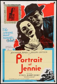 5r711 PORTRAIT OF JENNIE English 1sh R1950s Joseph Cotten loves pretty ghost Jennifer Jones, different!