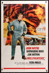 5r423 HELLFIGHTERS 1sh 1968 John Wayne as fireman Red Adair, Katharine Ross, art of blazing inferno