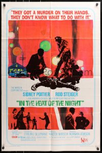 5r464 IN THE HEAT OF THE NIGHT 1sh 1967 Sidney Poitier, Rod Steiger, Warren Oates, cool crime art!