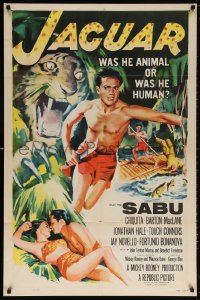 5r473 JAGUAR 1sh 1955 art of sexy Chiquita, Sabu in jungle and ferocious big cat!