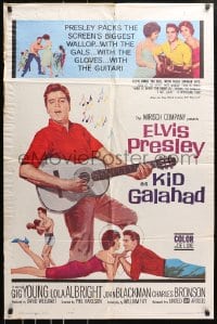 5r494 KID GALAHAD 1sh 1962 art of Elvis Presley singing with guitar, boxing & romancing!