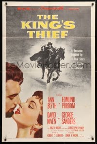5r500 KING'S THIEF 1sh 1955 Ann Blyth romancing Edmund Purdom & art of masked Purdom on horse!