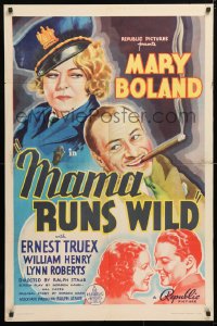 5r565 MAMA RUNS WILD 1sh 1937 cop Mary Boland in uniform glares at Ernest Truex with cigar, rare!