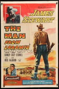 5r570 MAN FROM LARAMIE 1sh 1955 three images of James Stewart, directed by Anthony Mann!