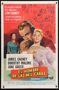 5r581 MAN OF A THOUSAND FACES Spanish/US 1sh 1957 James Cagney as Lon Chaney Sr. by Reynold Brown!