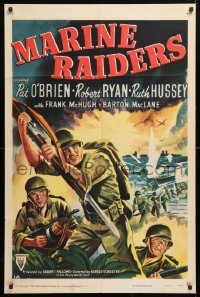 5r602 MARINE RAIDERS 1sh R1950 artwork of Pat O'Brien & Robert Ryan with rifles & bayonets!