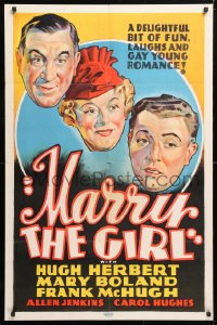 5r606 MARRY THE GIRL Other Company 1sh 1937 Hugh Herbert, Mary Boland, completely different art!