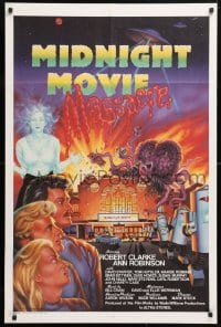 5r634 MIDNIGHT MOVIE MASSACRE 1sh 1988 wacky sci-fi monster artwork by Joel Andrews!
