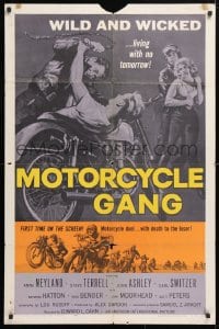 5r643 MOTORCYCLE GANG 1sh 1957 pretty Anne Neyland is wild & wicked and living with no tomorrow!