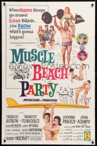 5r650 MUSCLE BEACH PARTY 1sh 1964 Frankie & Annette, 10,000 biceps & 5,000 bikinis!