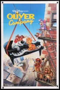 5r676 OLIVER & COMPANY 1sh 1988 art of Walt Disney cats & dogs in New York City by Bill Morrison!