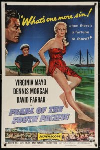5r693 PEARL OF THE SOUTH PACIFIC 1sh 1955 art of sexy Virginia Mayo in sarong & Dennis Morgan!