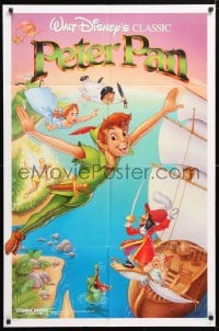 5r696 PETER PAN 1sh R1989 Walt Disney animated cartoon fantasy classic, great flying art!