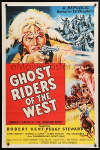 5r697 PHANTOM RIDER 1sh R1954 Republic serial, Native American w/gun, Ghost Riders of the West!