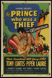 5r718 PRINCE WHO WAS A THIEF 1sh 1951 romantic art of Tony Curtis & pretty Piper Laurie!