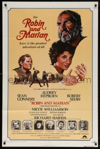 5r756 ROBIN & MARIAN int'l 1sh 1976 Sheriff Robert Shaw, Sean Connery & Audrey Hepburn by Drew Struzan!