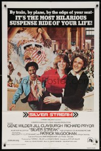 5r801 SILVER STREAK 1sh 1976 art of Gene Wilder, Richard Pryor & Jill Clayburgh by Gross!