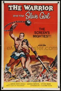 5r942 WARRIOR & THE SLAVE GIRL 1sh 1959 awesome artwork of gladiator & girl, mightiest Italian epic!