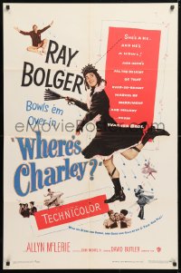 5r961 WHERE'S CHARLEY 1sh 1952 great artwork of wacky cross-dressing Ray Bolger!