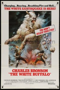 5r963 WHITE BUFFALO 1sh 1977 Charles Bronson, great Boris Vallejo action art of giant buffalo!