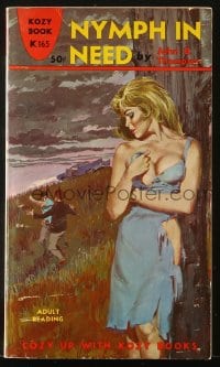 5s089 NYMPH IN NEED paperback book 1962 art of men fighting over sexy woman in torn dress!