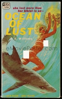 5s090 OCEAN OF LUST paperback book 1967 she lost more than her bikini, art of nude girl & shark!