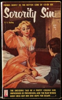 5s094 SORORITY SIN paperback book 1959 probes deeply to the rotten core of lesbian co-ed sex!