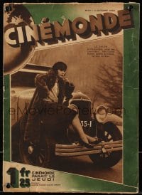5s176 CINEMONDE French magazine October 3, 1929 cover portrait of Ginette Maddie sitting on car!