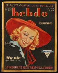 5s285 HEBDO French magazine June 10, 1938 great cover art of pretty Joan Blondell!