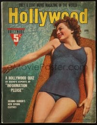 5s293 HOLLYWOOD magazine April 1940 close up of sexy Joan Crawford lounging in swimming pool!