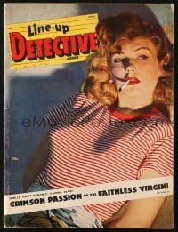 5s356 LINE-UP DETECTIVE CASES magazine April 1949 Crimson Passion of the Faithless Virgin, sexy!
