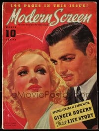 5s377 MODERN SCREEN magazine March 1937 great cover art of beautiful Carole Lombard & Clark Gable!