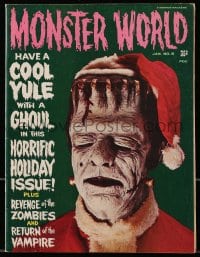 5s401 MONSTER WORLD #6 magazine Jan 1966 Herman Munster w/Santa hat, have a cool Yule with a ghoul!