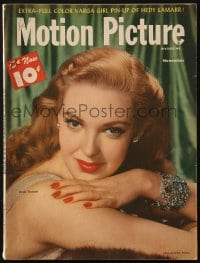 5s407 MOTION PICTURE magazine November 1947 sexy Linda Darnell, pinup art of Hedy Lamarr by Varga!