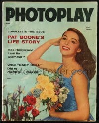 5s485 PHOTOPLAY magazine June 1957 great cover portrait of sexy Pier Angeli holding flowers!