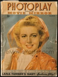 5s467 PHOTOPLAY magazine March 1943 cover portrait of Lana Turner in raincoat by Paul Hesse!