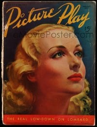 5s492 PICTURE PLAY magazine January 1937 great cover art of Carole Lombard by Corinne Malvern!