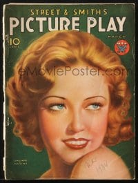 5s491 PICTURE PLAY magazine March 1934 great cover art of sexy Lona Andre by Victor Tchetchet!