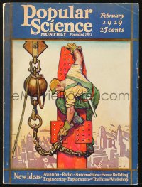 5s516 POPULAR SCIENCE magazine Feb 1929 Herbert Paus cover art of skyscraper construction worker!