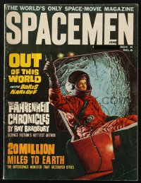 5s566 SPACEMEN #8 magazine June 1964 Fahrenheit Chronicles by Ray Bradbury, Boris Karloff!